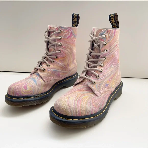 Dr Martens pascal 1460 MARBLED SUEDE LACE UP BOOTS rainbow unicorn girly combat - Picture 2 of 11